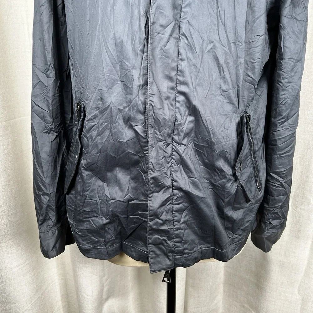 John Varvatos Waxed Cotton Shell Rain Jacket Blue Men's 52 Zip‎ Up Hooded